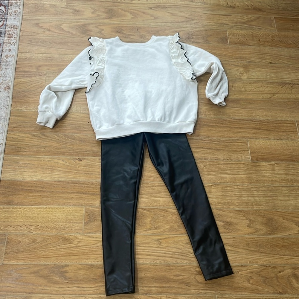 Faux leather legging and ruffle sweatshirt set